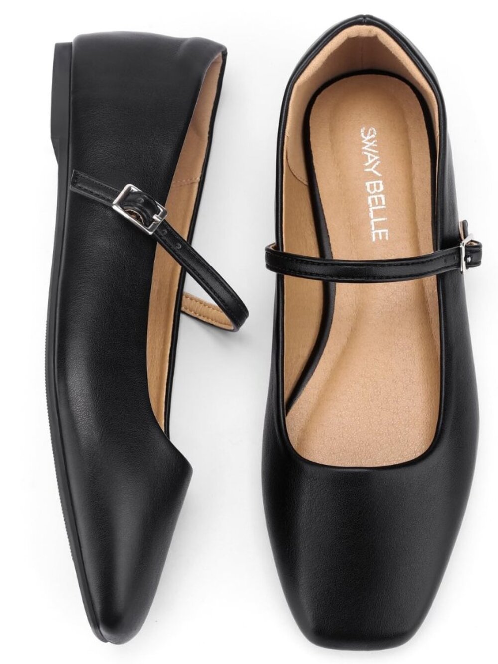 Womens Mary Jane Flats Square Closed Toe Adjustable Buckle Ballet Flats